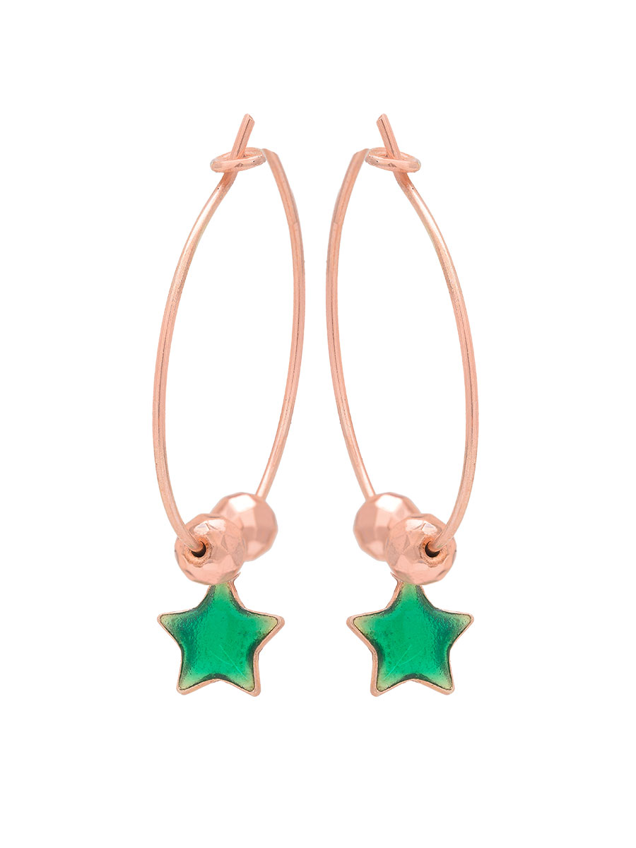 Orecchini in argento rosa con pendente a forma di stella con smalto verde