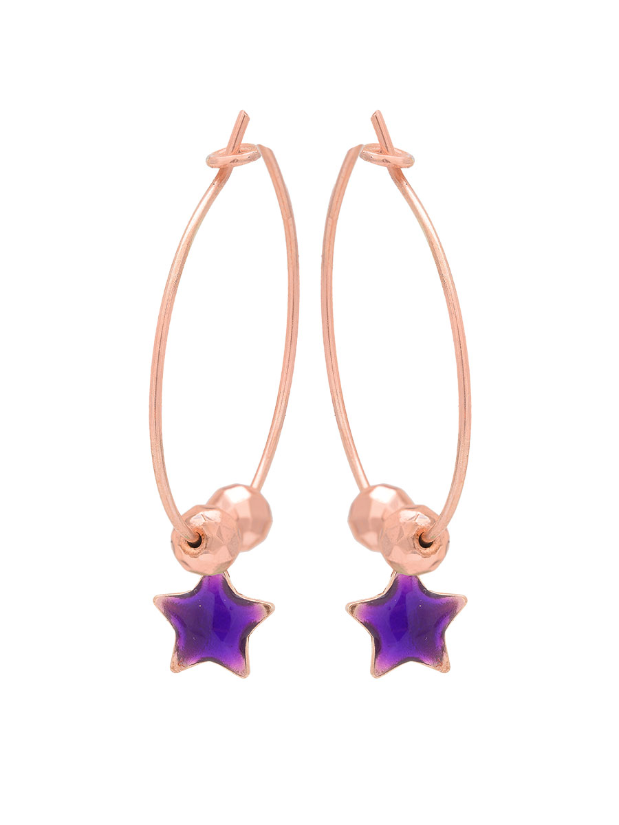 Orecchini in argento rosa con pendente a forma di stella con smalto viola