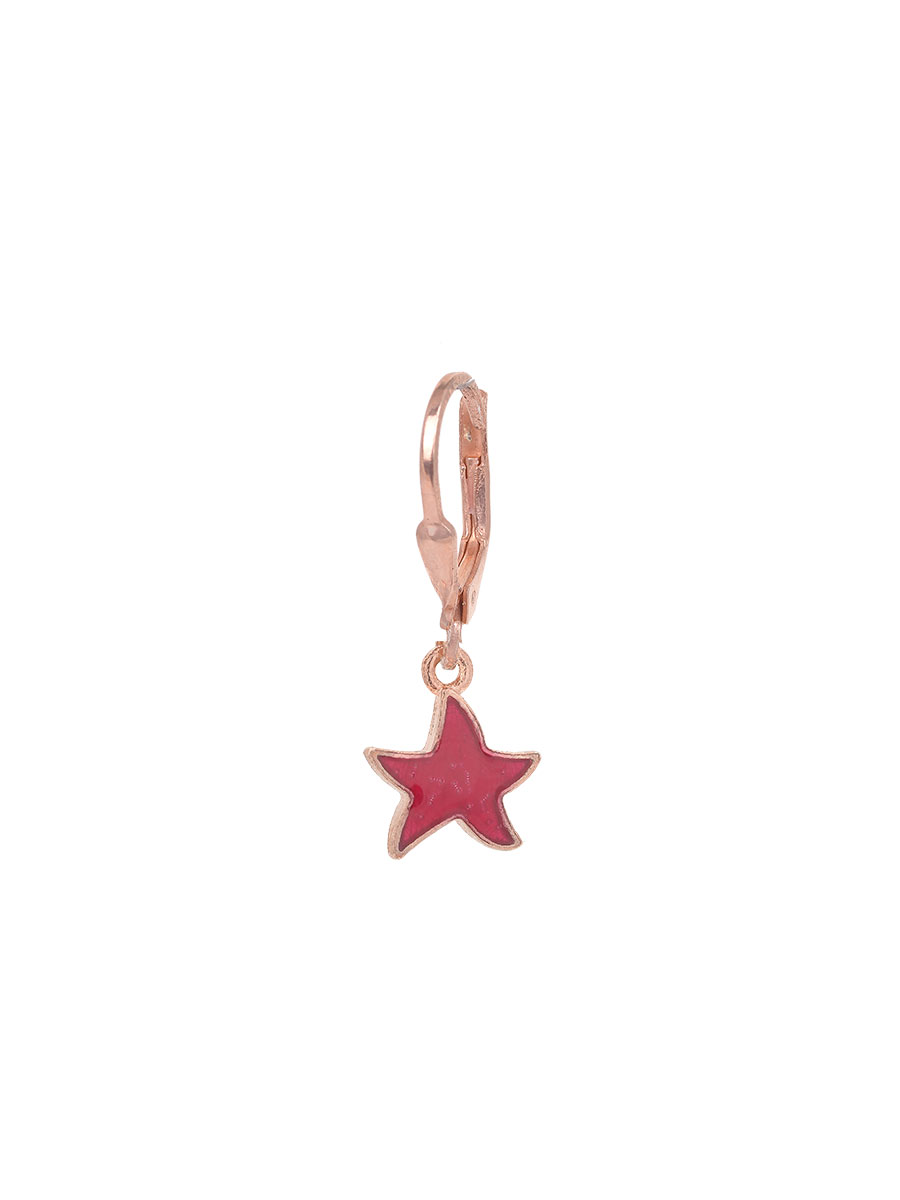 Orecchino singolo on argento rosa con pendente a forma di stella smaltata lilla