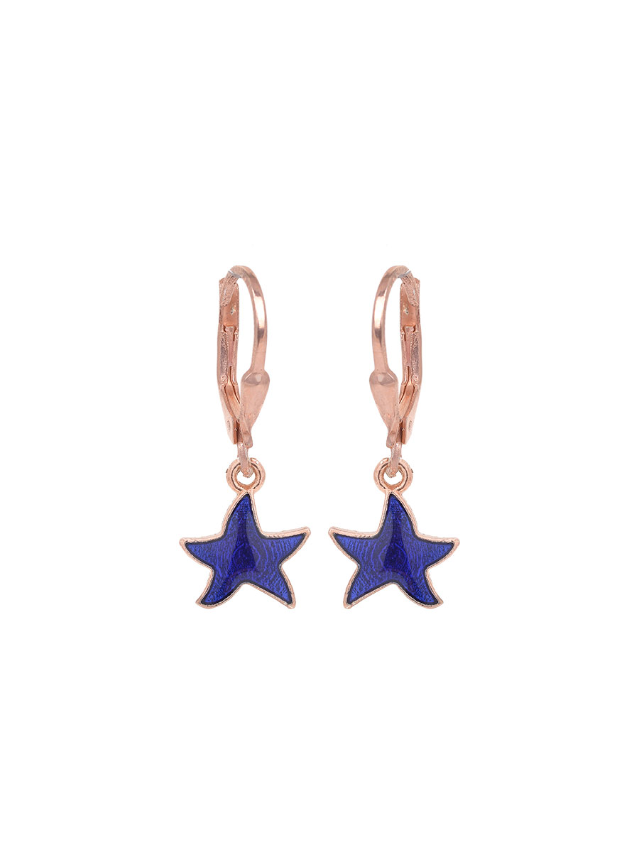 Orecchini argento rosa con pendente a forma di stella smaltata blu