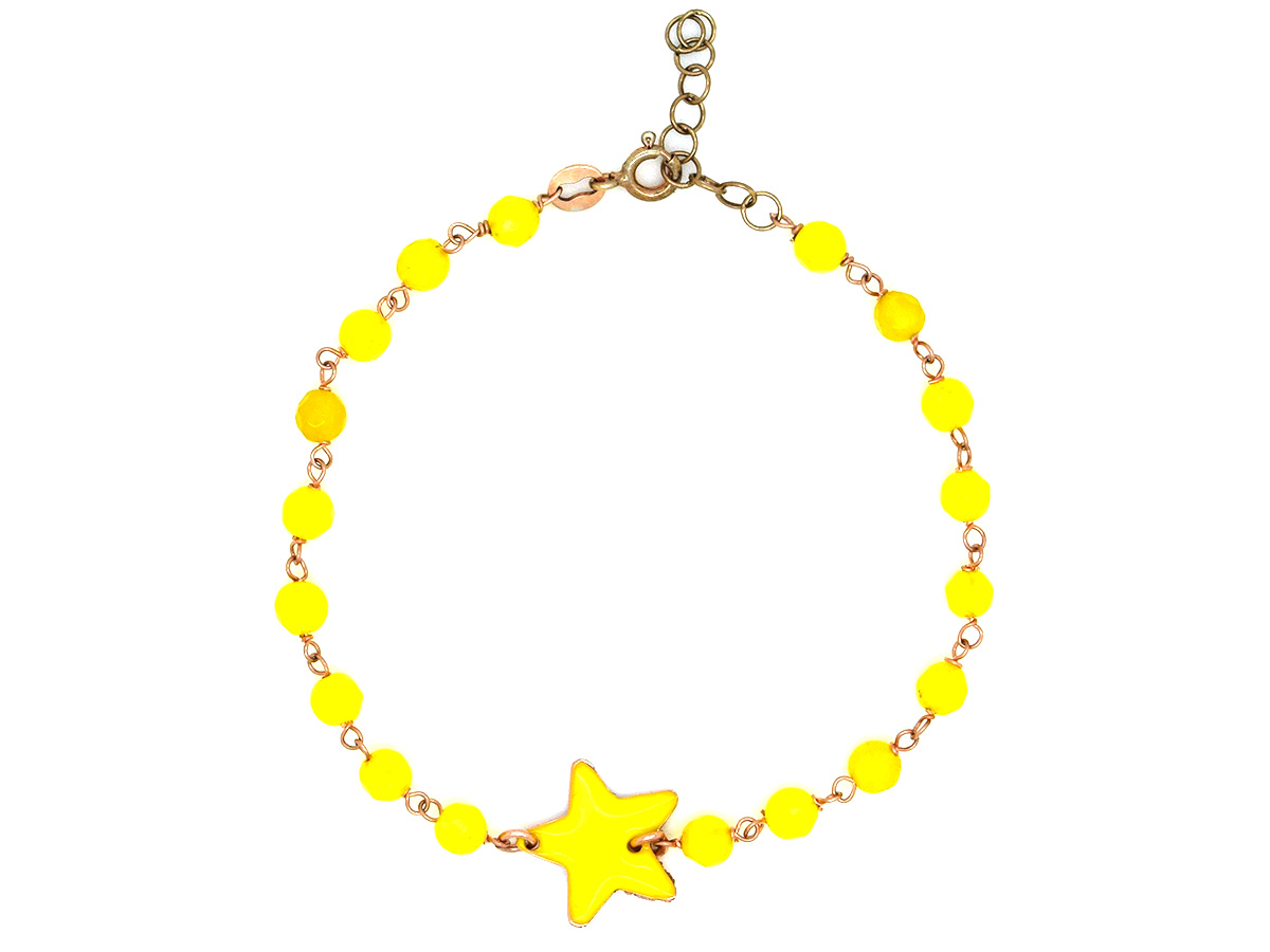 Bracciale in aregento placcato oro rosa con centrale smaltato giallo a forma di stella e pietre gialle