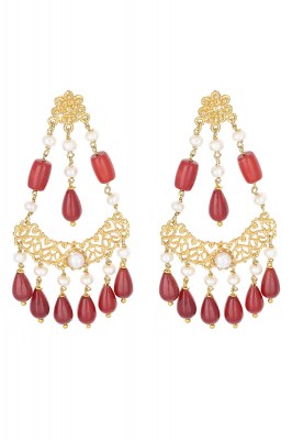 Orecchini a forma di (da inserire) color oro con Perle e Corallo Rosso