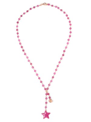 Collana in argento color rosa, pietre naturali agata viola con stella smaltata e campanella