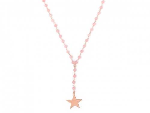Collana in argento color oro rosa con pietre naturali agata rosa e pendente stella