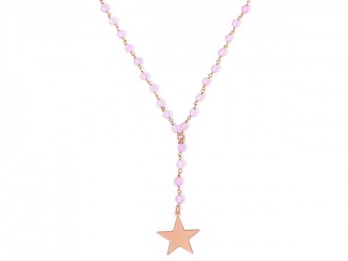 Collana in argento color oro rosa con pietre naturali agata lillà o violetta e pendente stella