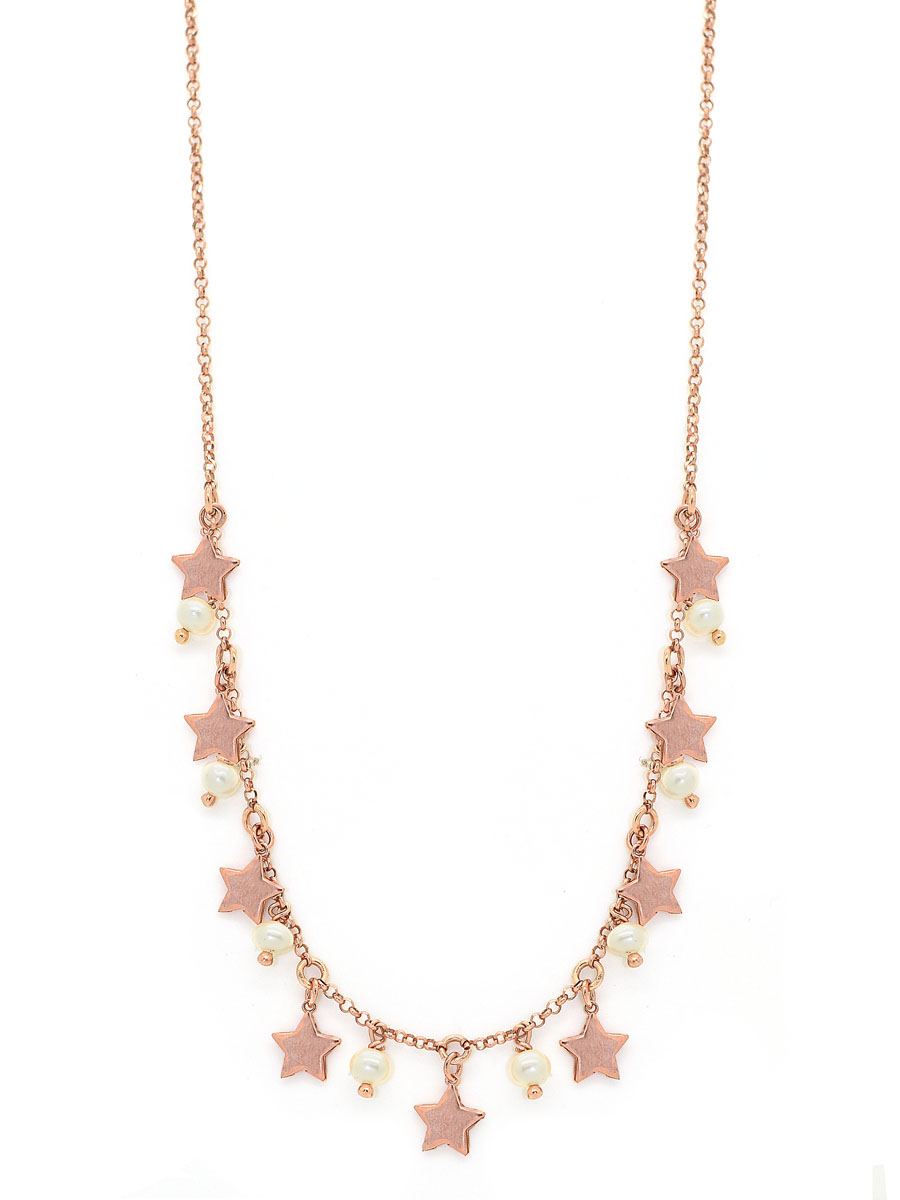 Collana in argento rosa con pendenti a stella e perle