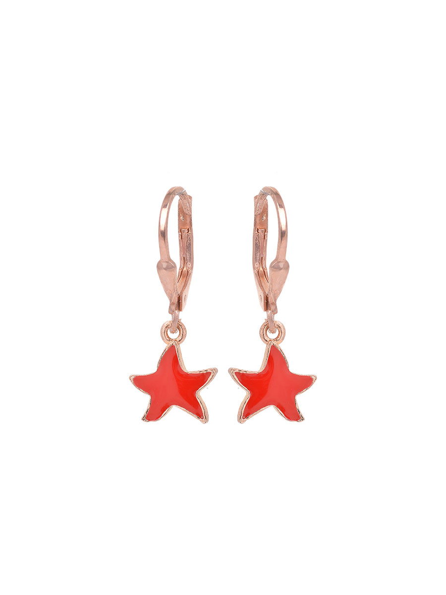 Orecchini argento rosa con pendente a forma di stella smaltata rossa