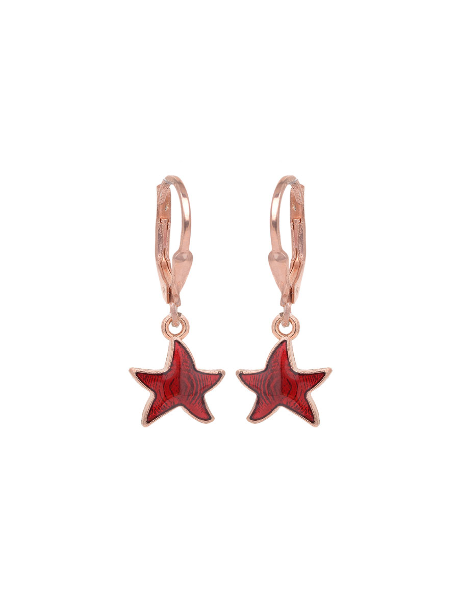 Orecchini argento rosa con pendente a forma di stella smaltata bordeaux
