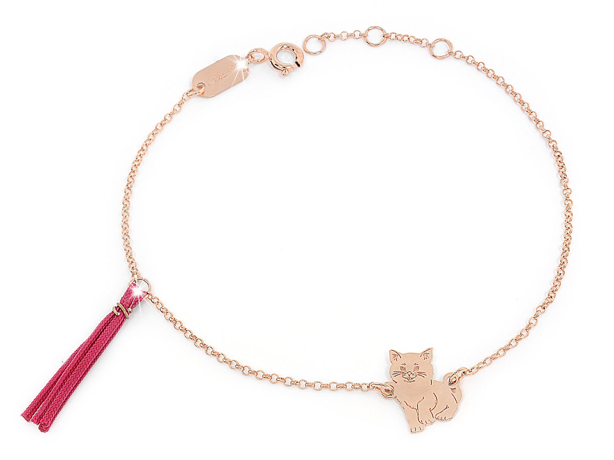 Bracciale in argento rosa con nappa rossa e gatto , ARGENTO - Vendita  online gioielli in Argento, Pietre Naturali e perle, Vendita Bracciali,  Collane