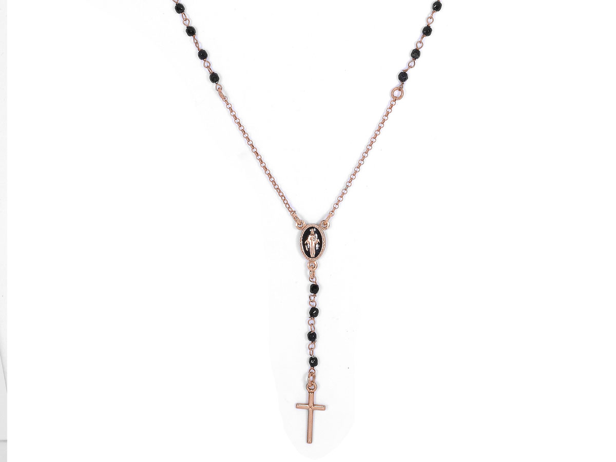Collana rosario con madonna e crocefisso in argento e zirconi