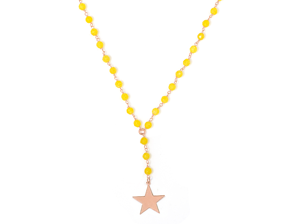 Collana in argento color oro rosa con pietre naturali agata gialla e pendente stella