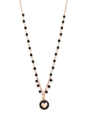 Collana in argento rosa con pietre naturali nere e pendente a cuore con smalto nero