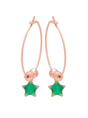 Orecchini in argento rosa con pendente a forma di stella con smalto verde