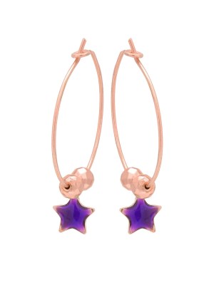 Orecchini in argento rosa con pendente a forma di stella con smalto viola
