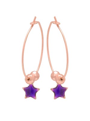 Orecchini in argento rosa con pendente a forma di stella con smalto viola