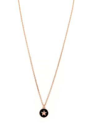 collana in argento rosa con pendente a forma di cuore e smalto nero