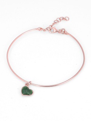 Bracciale in argento rosa con cuore verde con smalto
