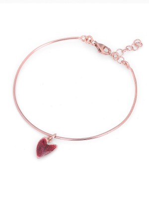 Bracciale in argento rosa con cuore rosso con smalto