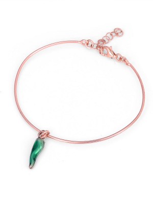 Bracciale in argento rosa con corno verde con smalto