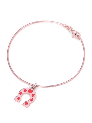 Bracciale in argento rosa con ferro di cavallo smaltato rosso