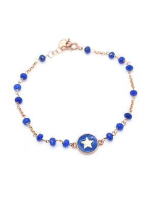 Bracciale in argento rosa, pietre celesti e pendente smaltato blu con stella