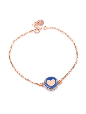 Bracciale in argento color rosa con pendente cuore smaltato blu
