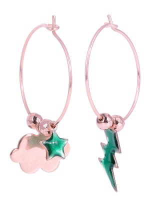 orecchini in Argento rosa con fulmine e stella smaltati verde e semilavorato a forma di nuvola