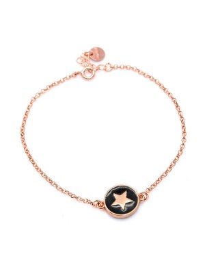 Bracciale in argento color rosa con pendente stella smaltata nera