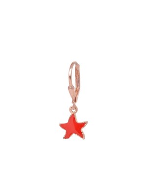 Orecchino singolo on argento rosa con pendente a forma di stella smaltata rossa