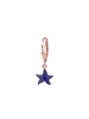 Orecchino singolo on argento rosa con pendente a forma di stella smaltata blu