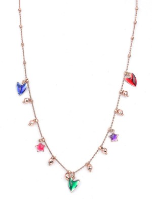 Collana in argento rosa di 45cm con cuori smaltati e pendenti