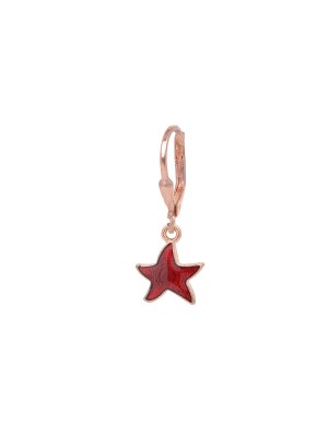 Orecchino singolo on argento rosa con pendente a forma di stella smaltata bordeaux