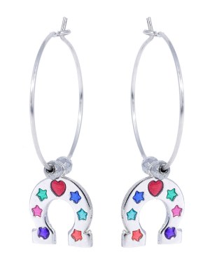 Orecchini in Argento con pendente a forma di ferro di cavallo con smalto multicolor