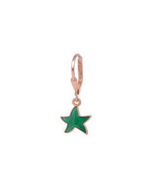 Orecchino singolo on argento rosa con pendente a forma di stella smaltata verde