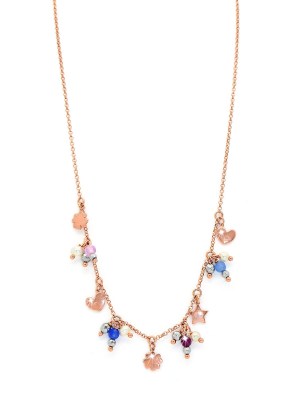 Collana in argento rosa con pendenti e pietre naturali colorate e perle