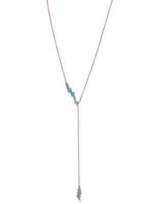 Collana in argento rosa lunga con pendenti fulmine glitter celeste