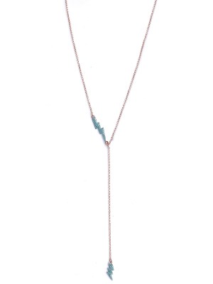 Collana in argento rosa lunga con pendenti fulmine glitter celeste