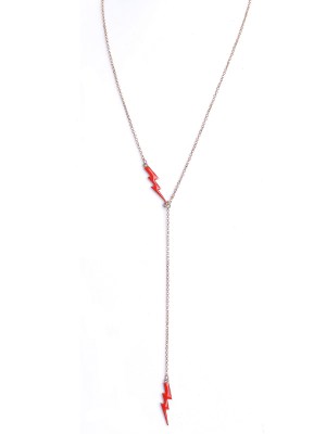 Collana in argento rosa lunga con pendenti fulmine smalto rosso