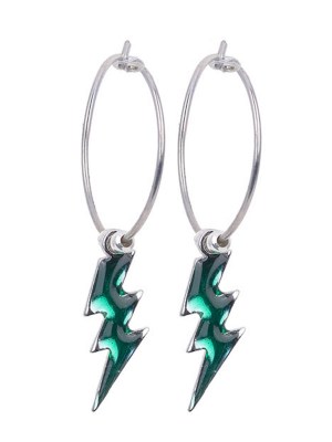 Orecchini in argento con pendente a forma di fulmine verde