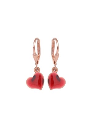 Orecchini in argento rosa con pendente a forma di cuore colori rosa, nero, blu, verde, rosso