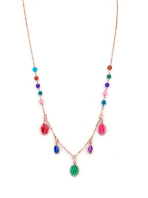 Collana in argento con pietre naturali colorati e pendenti con maddonnina smaltata, collana di 45cm