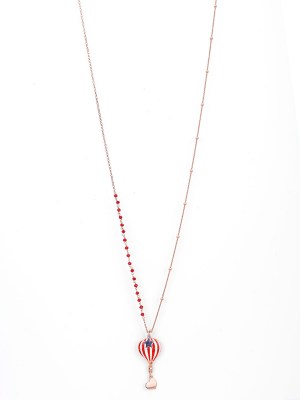 Collana in argento da 80cm con pendente a forma di mongolfiera smaltata di rosso