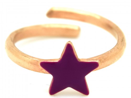Anello in argento placcato oro rosa con centrale a forma di stella con smalto viola