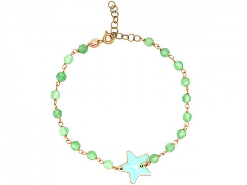 Bracciale placcato oro rosa con centrale smaltato verde acqua a forma di stella e pietre verde acqua