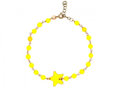 Bracciale in aregento placcato oro rosa con centrale smaltato giallo a forma di stella e pietre gialle