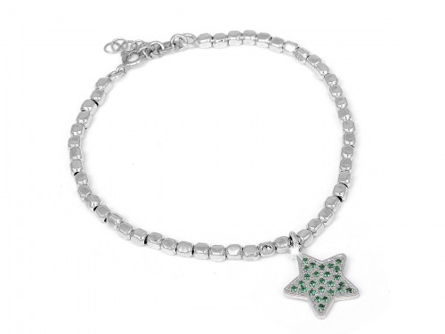 Bracciale in argento microfuso con pendente a forma di stella e incastonate pietre naturali verdi zirconi