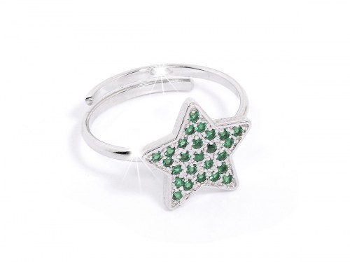 Anello in argento a forma di stella con zirconi e pietre naturali verdi