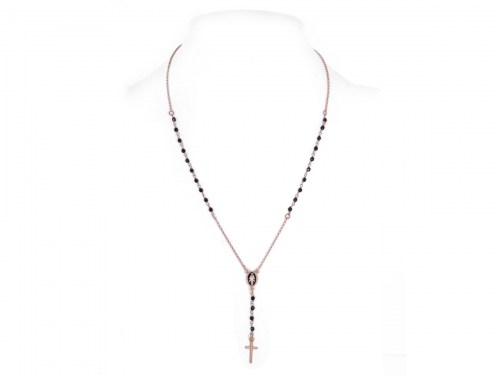 Collana rosario con madonna e crocefisso in argento e zirconi