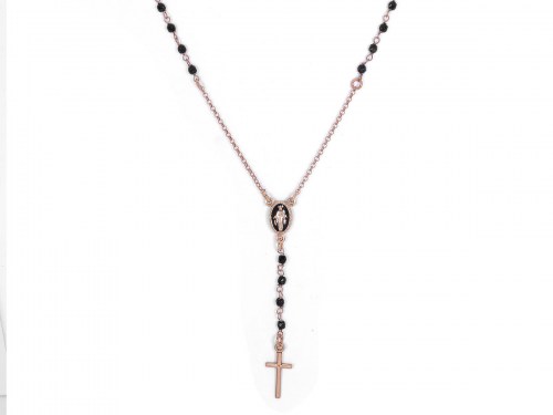 Collana rosario con madonna e crocefisso in argento e zirconi