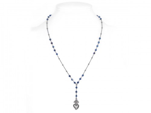 collana in argento con sacro cuore e pietre naturali blu
